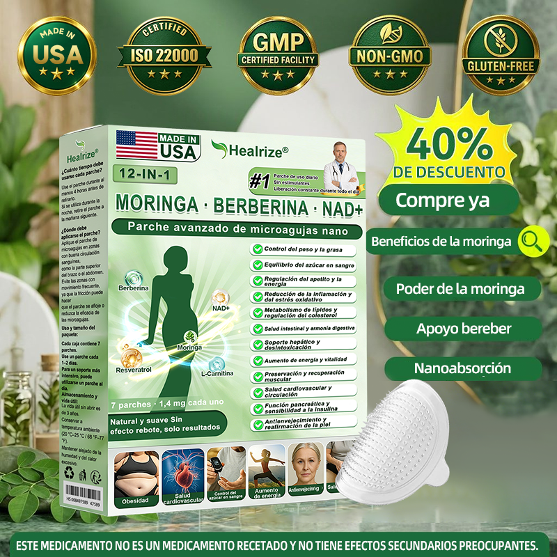 Tienda Oficial |  𝐻𝑒𝑎𝑙𝑟𝑖𝑧𝑒® 𝑴𝒐𝒓𝒊𝒏𝒈𝗮 · 𝐁𝐞𝐫𝐛𝐞𝐫𝐢𝐧𝐞 × 𝙉𝘼𝐃+ 𝟏2-en-1 𝗔𝗱𝘃𝗮𝗻𝗰𝗲𝗱 𝙉𝙖𝙣𝙤 𝙈𝙞𝙘𝙧𝙤𝙣𝙚𝙚𝐝𝐥𝐞 𝐏𝐚𝑡𝑐𝚑  (Solo una vez al día, cambios visibles en 7 días) 👨‍⚕️ Para obesidad, piel flácida, diabetes, apnea del sueño, problemas articulares y más🌺💜