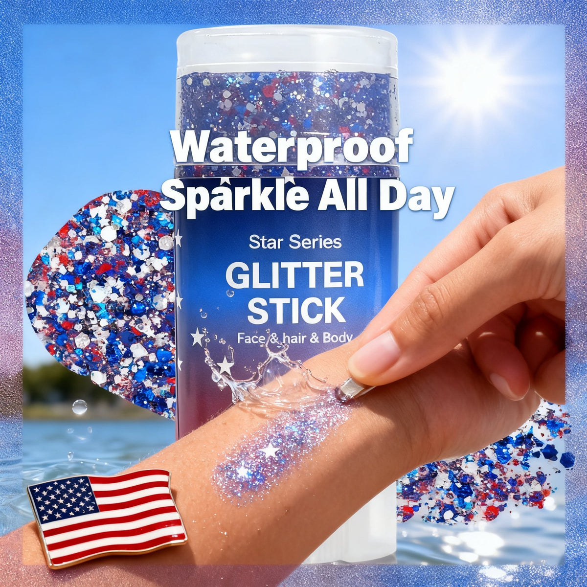 StarSpangle Sparkle 4th of July Glitter Stick: Red, White & Blue Body & Hair Sparkle