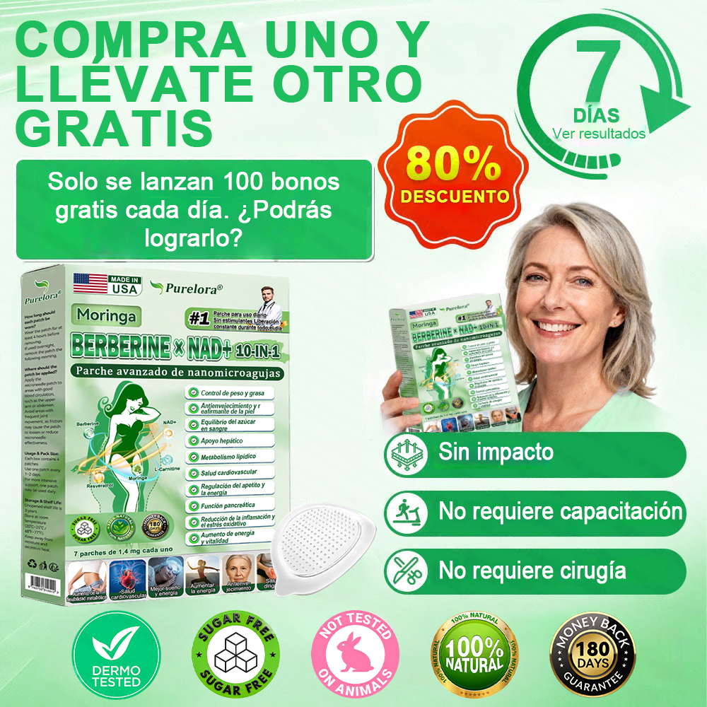 🔥🧪[Registrado en la FDA y Certificado en Buenas Prácticas de Fabricación (GMP)] | Purlora® Maravilla Matutina · Berberina × NAD+ Parche de Nanomicroagujas Avanzado 10 en 1 🇺🇸 | Respaldado por la ciencia | Fórmula 10 en 1 | Resultados en 7 días ⏳