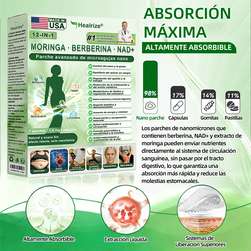 Tienda Oficial |  𝐻𝑒𝑎𝑙𝑟𝑖𝑧𝑒® 𝑴𝒐𝒓𝒊𝒏𝒈𝗮 · 𝐁𝐞𝐫𝐛𝐞𝐫𝐢𝐧𝐞 × 𝙉𝘼𝐃+ 𝟏2-en-1 𝗔𝗱𝘃𝗮𝗻𝗰𝗲𝗱 𝙉𝙖𝙣𝙤 𝙈𝙞𝙘𝙧𝙤𝙣𝙚𝙚𝐝𝐥𝐞 𝐏𝐚𝑡𝑐𝚑  (Solo una vez al día, cambios visibles en 7 días) 👨‍⚕️ Para obesidad, piel flácida, diabetes, apnea del sueño, problemas articulares y más🌺💜