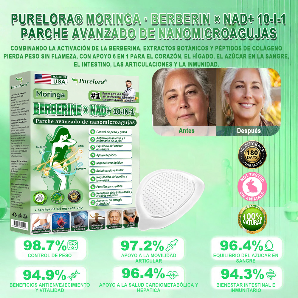 🔥🧪[Registrado en la FDA y Certificado en Buenas Prácticas de Fabricación (GMP)] | Purlora® Maravilla Matutina · Berberina × NAD+ Parche de Nanomicroagujas Avanzado 10 en 1 🇺🇸 | Respaldado por la ciencia | Fórmula 10 en 1 | Resultados en 7 días ⏳