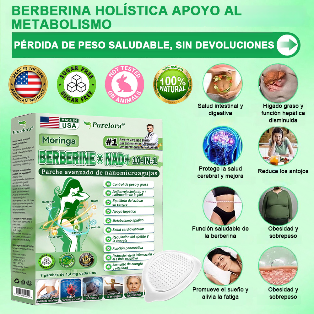 🔥🧪[Registrado en la FDA y Certificado en Buenas Prácticas de Fabricación (GMP)] | Purlora® Maravilla Matutina · Berberina × NAD+ Parche de Nanomicroagujas Avanzado 10 en 1 🇺🇸 | Respaldado por la ciencia | Fórmula 10 en 1 | Resultados en 7 días ⏳