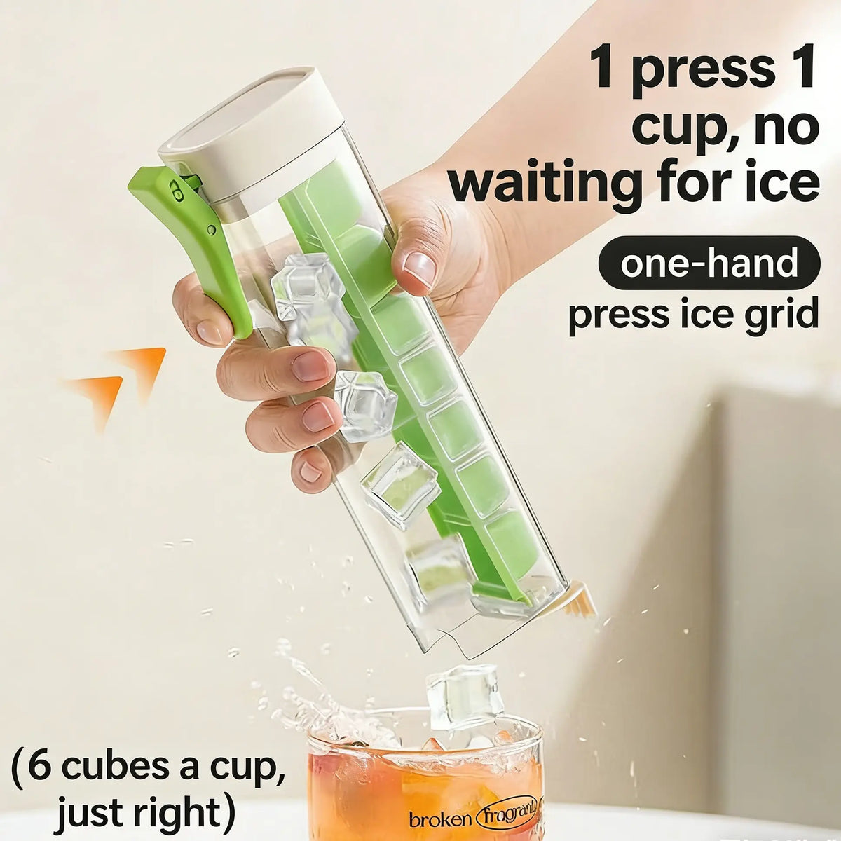 Self-Made Small Single-Hand Press Ice Tray, Simple 6-Cavity Refrigerator Ice Cube Mold, Easy-To-Use Ice Maker for Home Kitchen