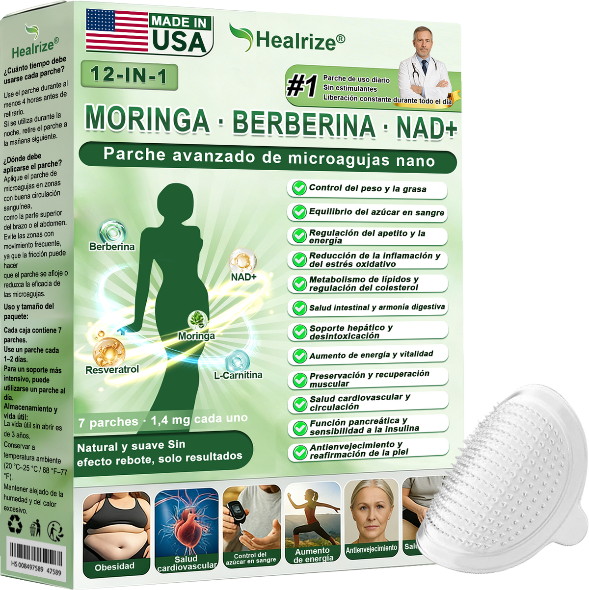 Tienda Oficial |  𝐻𝑒𝑎𝑙𝑟𝑖𝑧𝑒® 𝑴𝒐𝒓𝒊𝒏𝒈𝗮 · 𝐁𝐞𝐫𝐛𝐞𝐫𝐢𝐧𝐞 × 𝙉𝘼𝐃+ 𝟏2-en-1 𝗔𝗱𝘃𝗮𝗻𝗰𝗲𝗱 𝙉𝙖𝙣𝙤 𝙈𝙞𝙘𝙧𝙤𝙣𝙚𝙚𝐝𝐥𝐞 𝐏𝐚𝑡𝑐𝚑  (Solo una vez al día, cambios visibles en 7 días) 👨‍⚕️ Para obesidad, piel flácida, diabetes, apnea del sueño, problemas articulares y más🌺💜