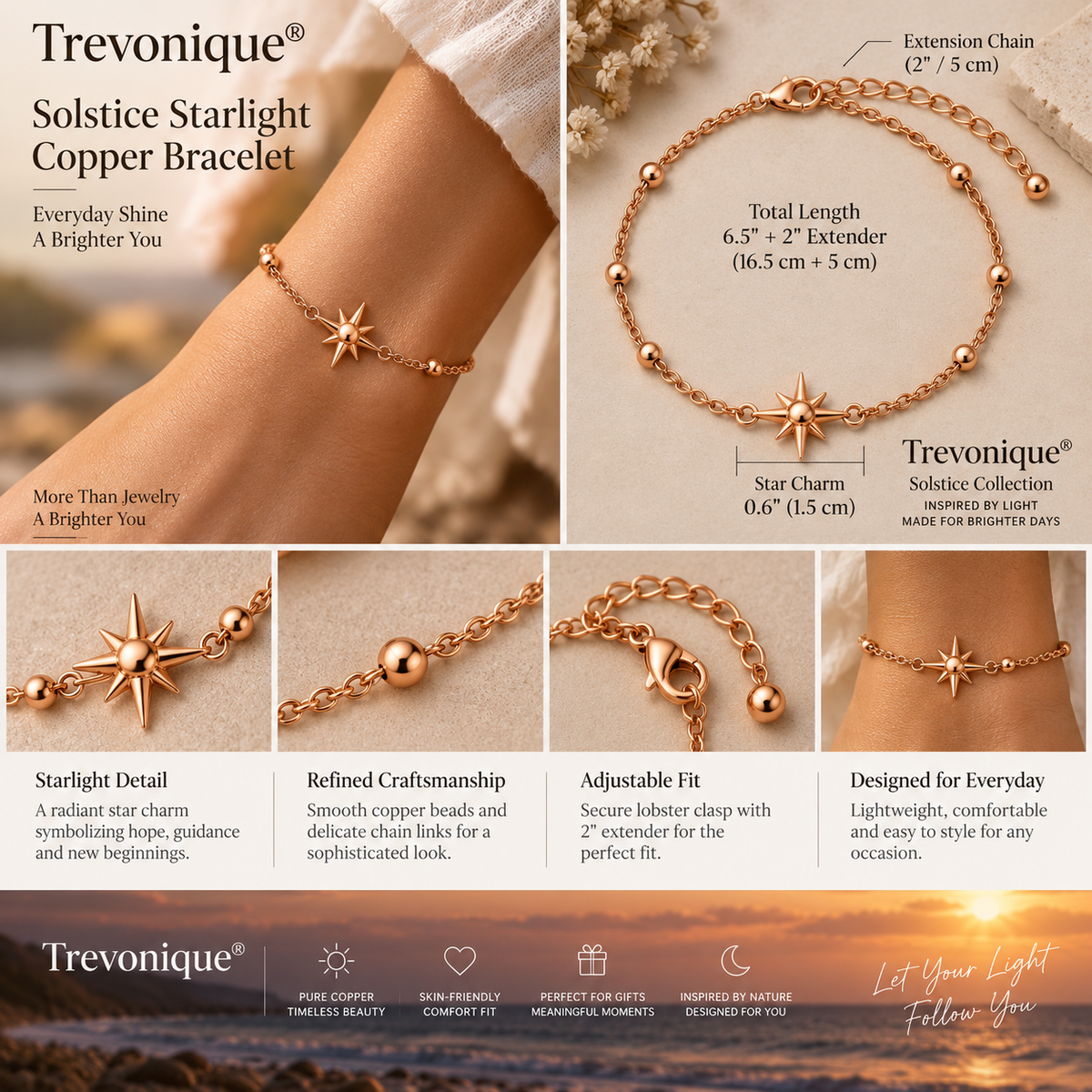Trevonique® Solstice Starlight Copper Bracelet