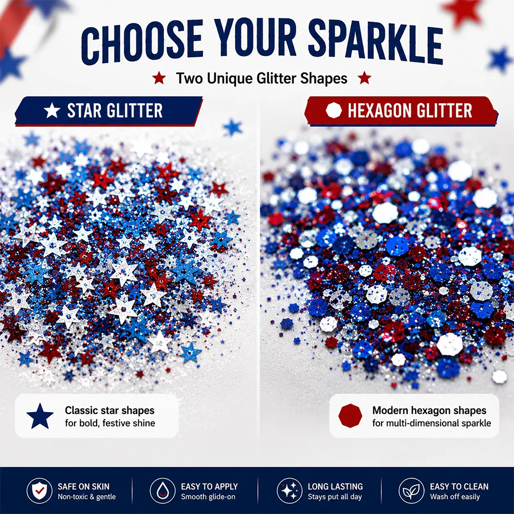 StarSpangle Sparkle 4th of July Glitter Stick: Red, White & Blue Body & Hair Sparkle