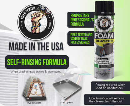 Foam Blaster AC Coil Cleaner Foam Spray | Air Conditioner Cleaning Foam Spray | Deep-Penetrating AC Coil Cleaner | No-Rinse Foam for Evaporator Coils & Light-Rinse Formula for Condenser Coils