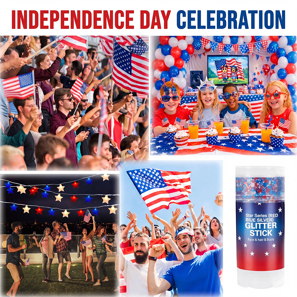 StarSpangle Sparkle 4th of July Glitter Stick: Red, White & Blue Body & Hair Sparkle