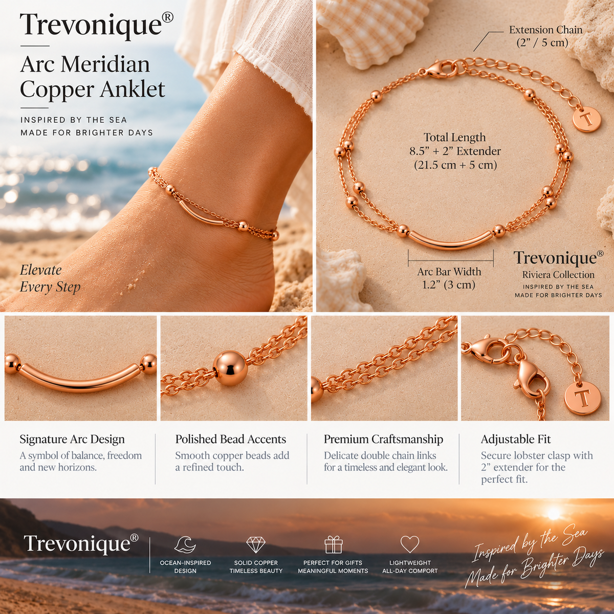 Trevonique® Arc Meridian Copper Anklet
