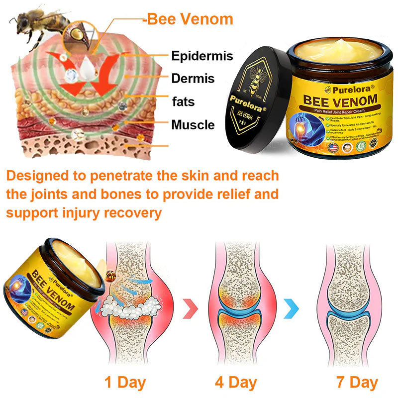 Official U.S Store🇺🇸Purelora® Bee Venom Pain Relief Joint Repair Cream 🐝🐝(Fast Acting Pain Relief, Inflammation Reduction & Bone Support)