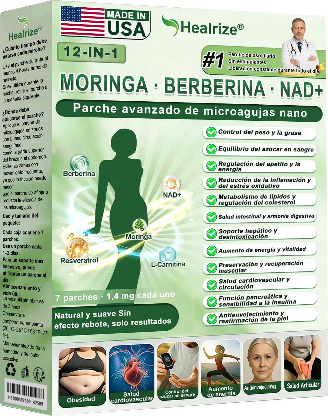Tienda Oficial |  𝐻𝑒𝑎𝑙𝑟𝑖𝑧𝑒® 𝑴𝒐𝒓𝒊𝒏𝒈𝗮 · 𝐁𝐞𝐫𝐛𝐞𝐫𝐢𝐧𝐞 × 𝙉𝘼𝐃+ 𝟏2-en-1 𝗔𝗱𝘃𝗮𝗻𝗰𝗲𝗱 𝙉𝙖𝙣𝙤 𝙈𝙞𝙘𝙧𝙤𝙣𝙚𝙚𝐝𝐥𝐞 𝐏𝐚𝑡𝑐𝚑  (Solo una vez al día, cambios visibles en 7 días) 👨‍⚕️ Para obesidad, piel flácida, diabetes, apnea del sueño, problemas articulares y más🌺💜