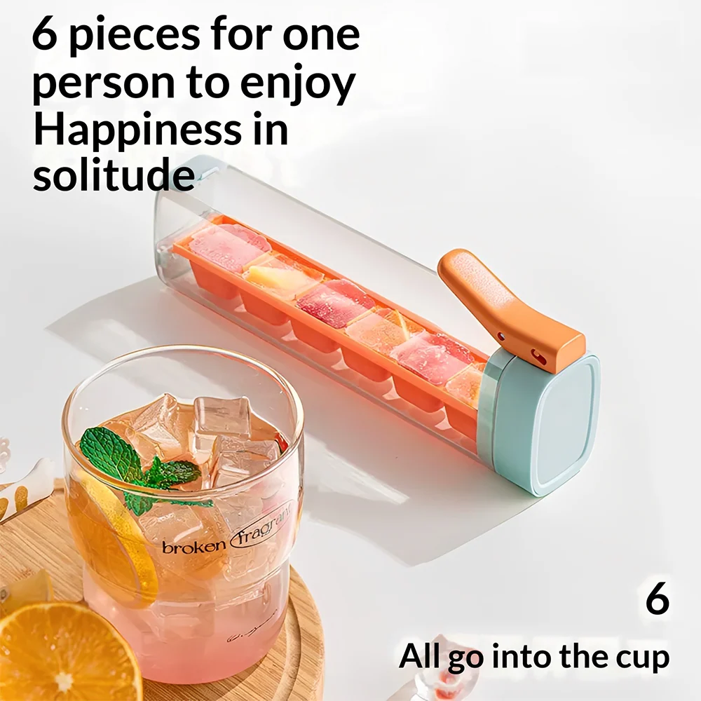 Self-Made Small Single-Hand Press Ice Tray, Simple 6-Cavity Refrigerator Ice Cube Mold, Easy-To-Use Ice Maker for Home Kitchen
